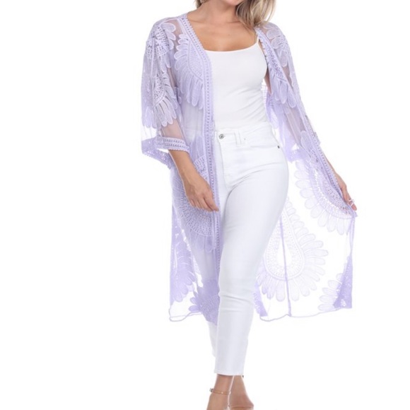 Simply Couture Sheer Elbow Sleeve Embroidered Cardigan, Women's Size L - Picture 2 of 3